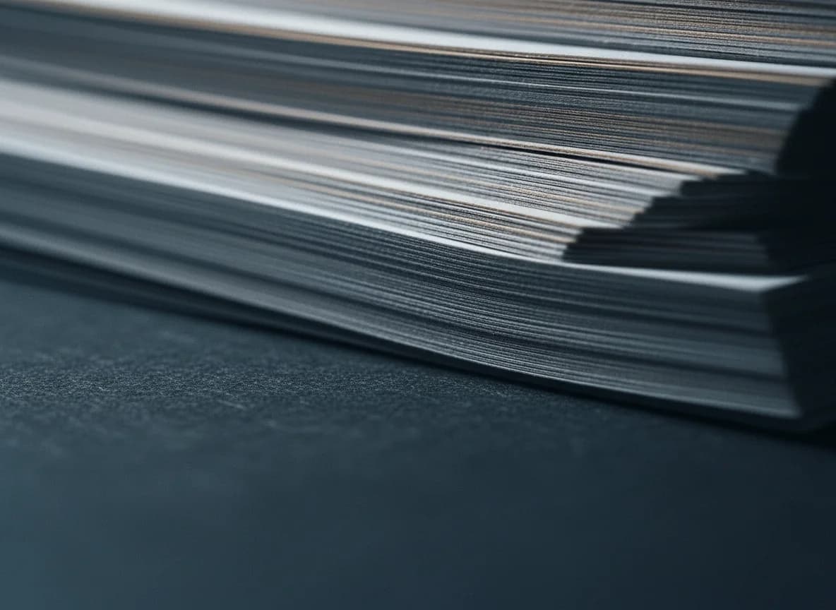 Detalhe das bordas de um conjunto de documentos processuais impressos